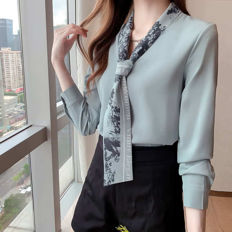 V-neck Long Sleeve Chiffon Shirt