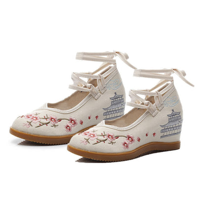 Vintage Blossom Embroidery Flats Shoes modakawa