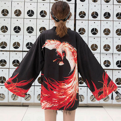 Vivid Phoenix Print Kimono Outerwear Sun Protective Modakawa