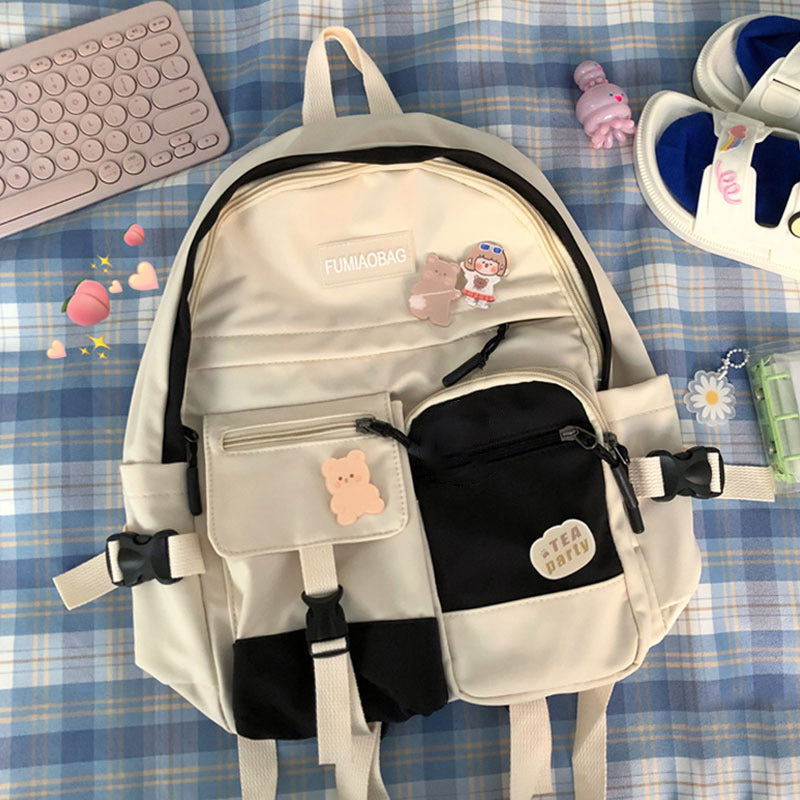 Stylish Color Block College Style Backpack Modakawa