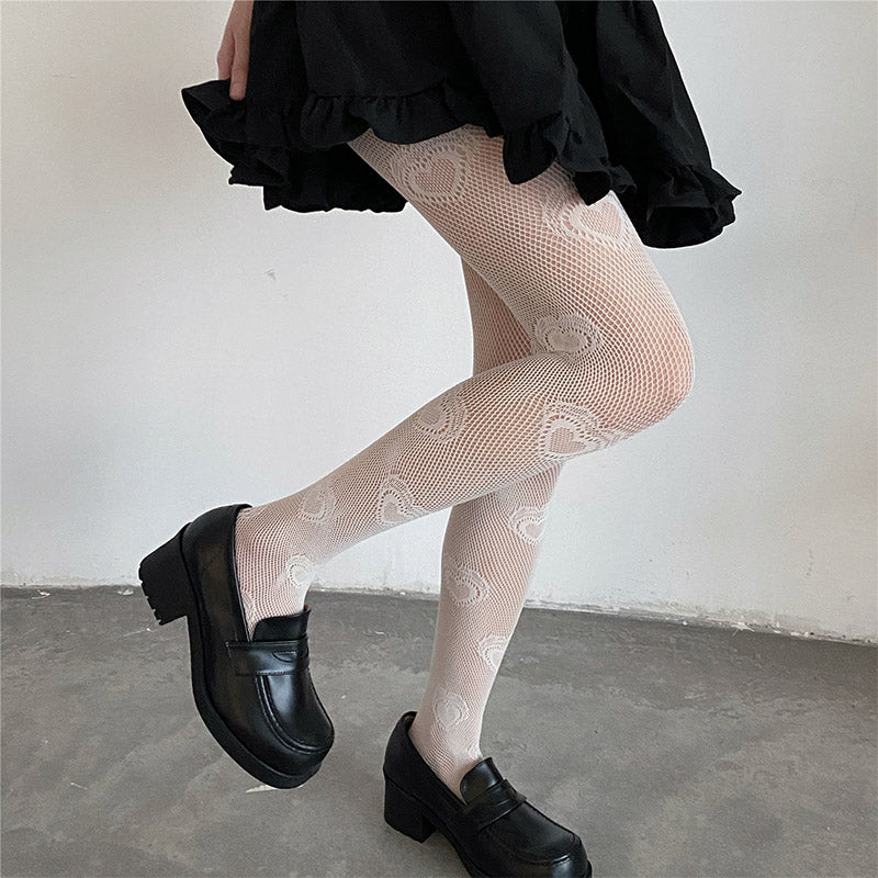 Love Heart Pattern Mesh Stockings Tights modakawa