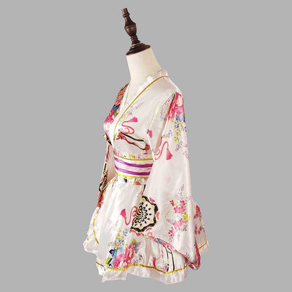 Cosplay Retro Flower Print V-neck Kimono Costume modakawa