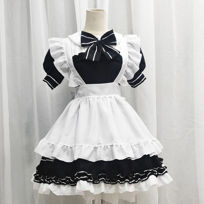 Lolita Devil Bow Knot Ruffled Maid Dress Modakawa