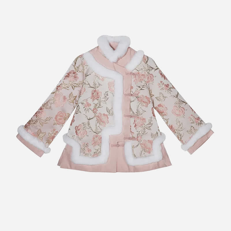 Pink Floral Embroidery Coat High Waist Pleated Skirt Modakawa