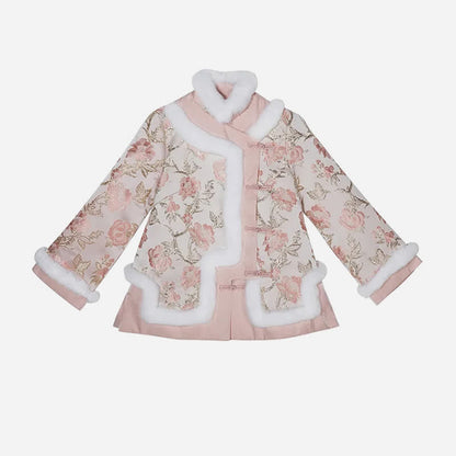 Pink Floral Embroidery Coat High Waist Pleated Skirt Modakawa