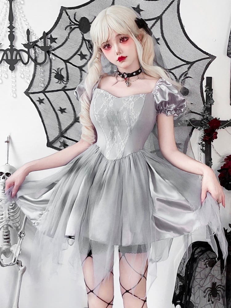 Halloween Gray Puff Sleeves Dress Costume mySite