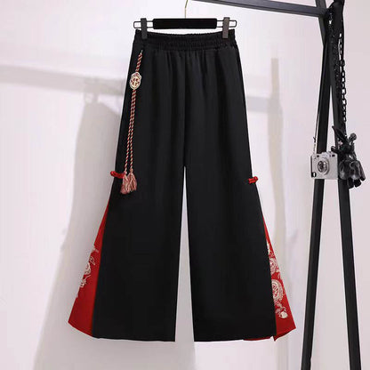 Red Vintage Dragon Hoodie Wide Leg Split Pants Modakawa