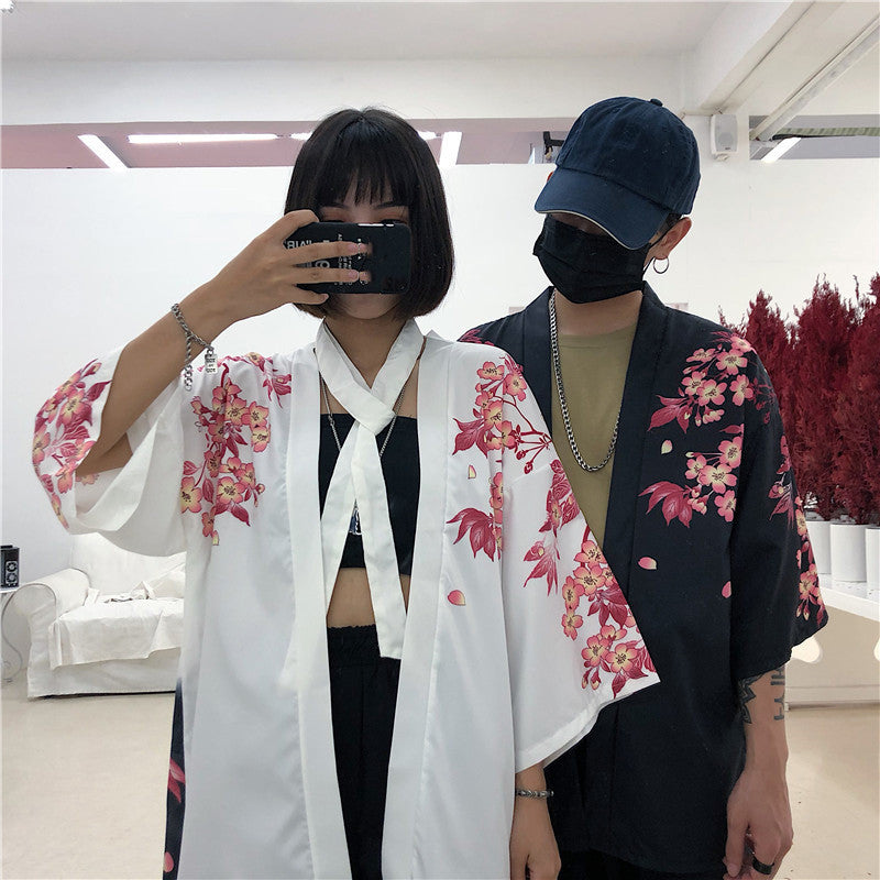 Black Fish Floral Kimono Outerwear Sun Protective modakawa