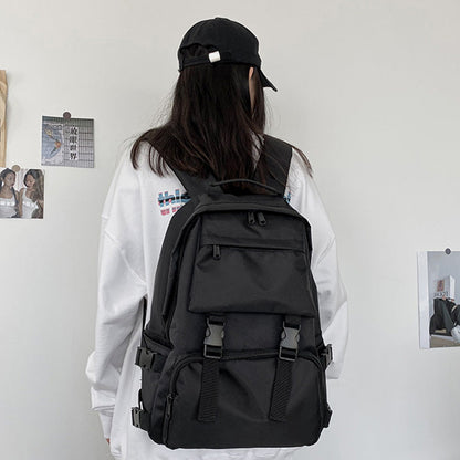 Casual Black Pure Color Casual Backpack modakawa