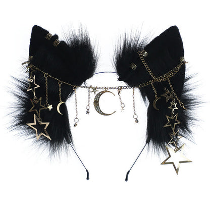 Black Star Moon Chain Fox Ears Furry Headband modakawa