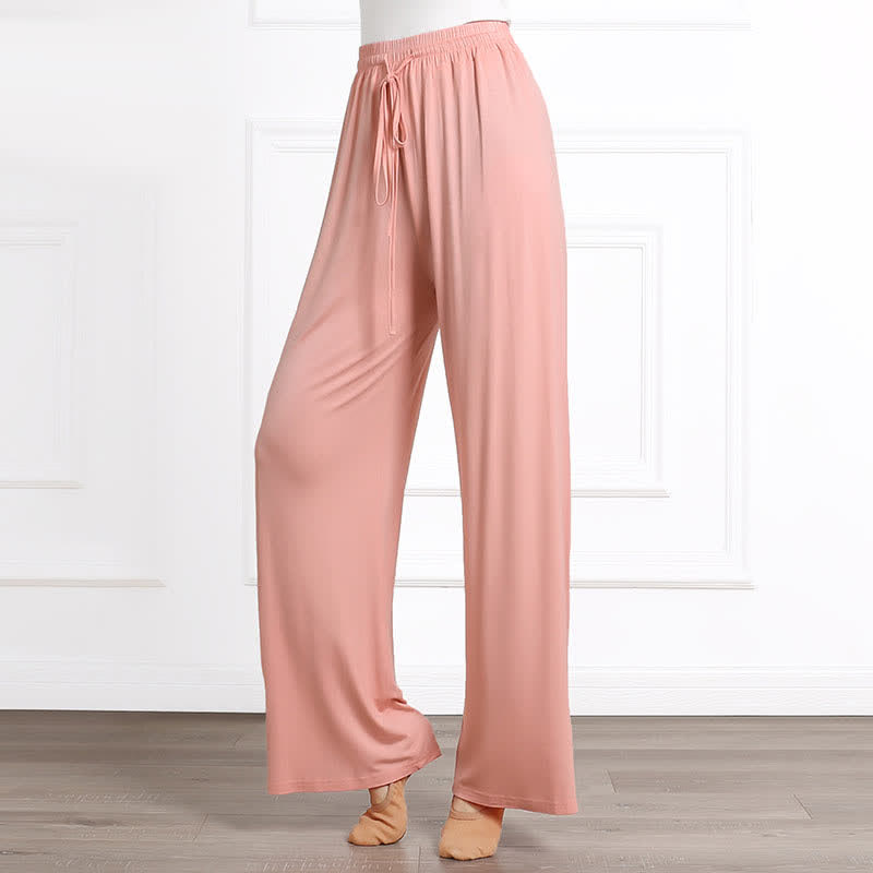 Elegant High Waist Lace Up Flowy Wide Leg Casual Pants modakawa