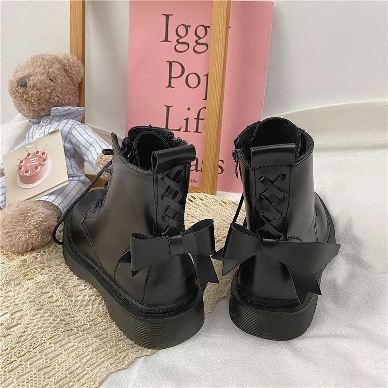 Sweet Bow Tie Lolita Flat Platform Boots Modakawa