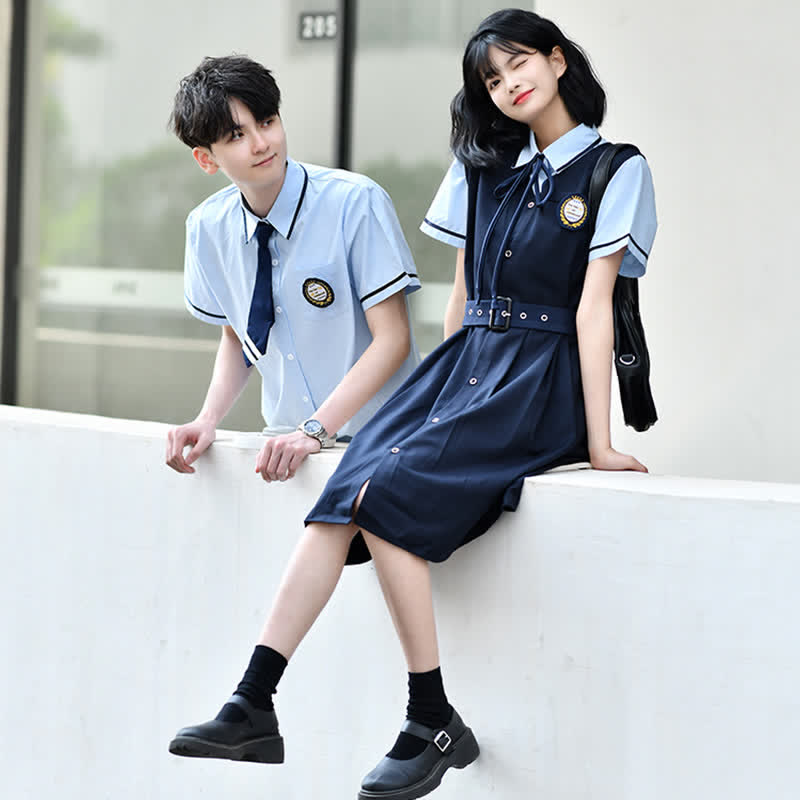 Couple Belted Overall Dress T-Shirt Shorts modakawa