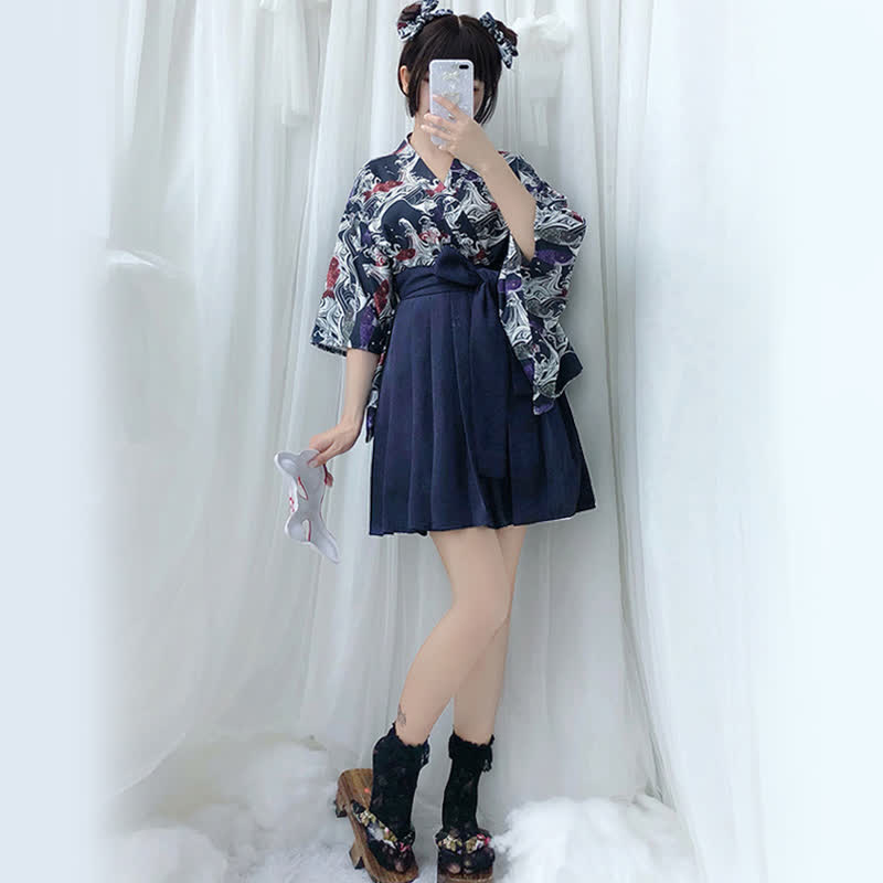 Vintage Kimono Top Pleated Skirt Set Modakawa