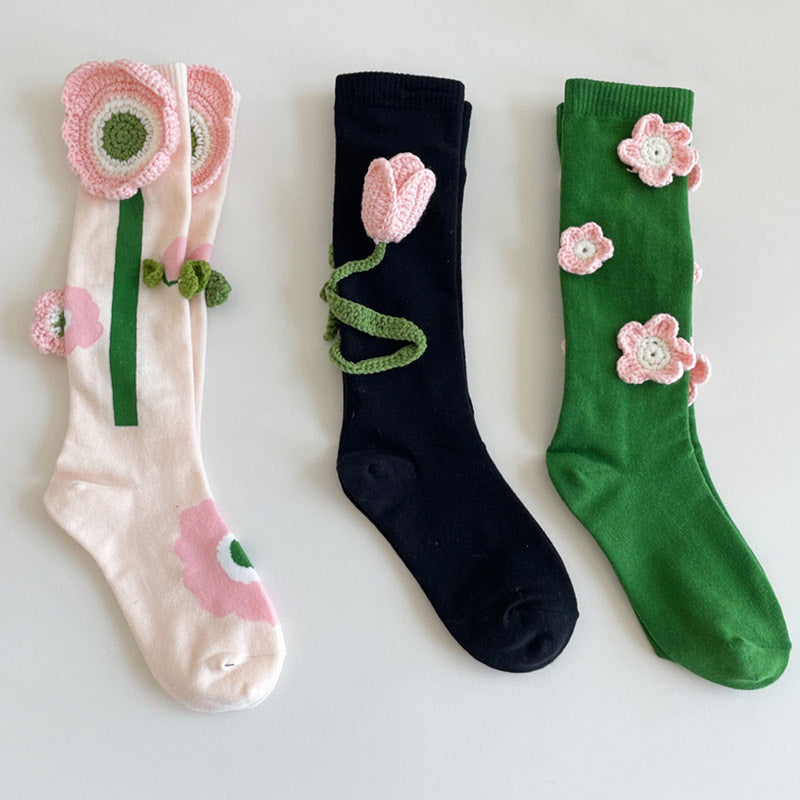 Sweet Tulip Pattern Print Knit Ankle Socks modakawa