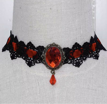 Gothic Punk Retro Lace Crystal Lolita Chocker modakawa