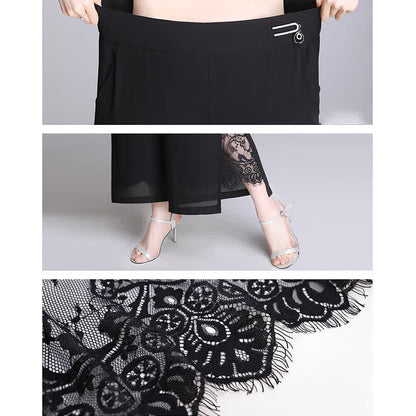 Chic Lace Stitching Split Wide Leg Pants modakawa