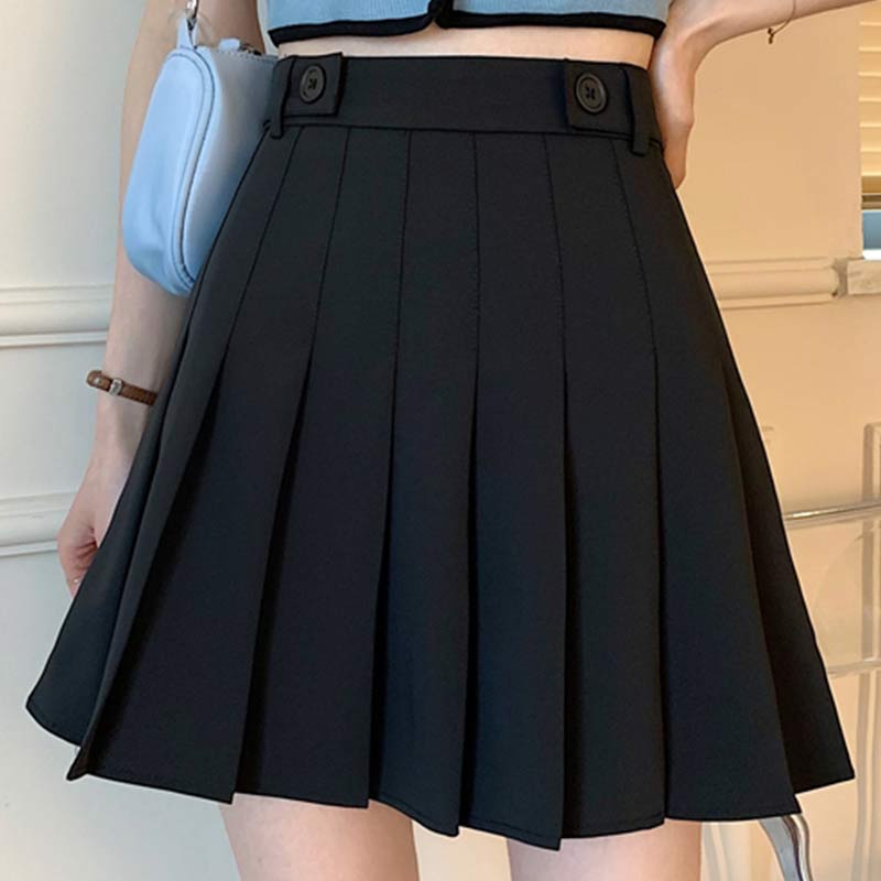 High Waist Pure Color Pleated Skirt Modakawa