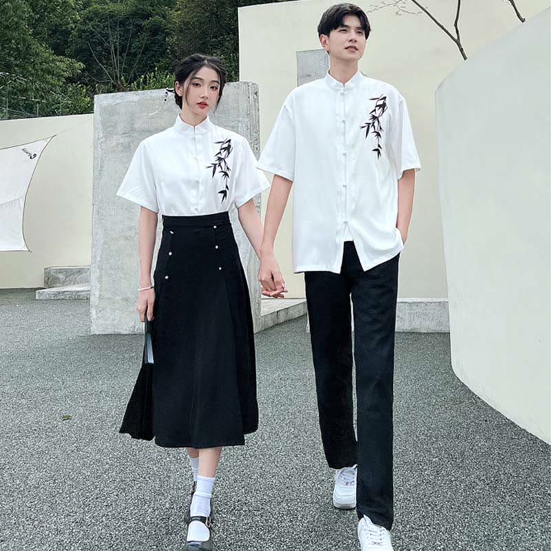 Couple Vintage Leaves Print T-Shirt Skirt Pants modakawa