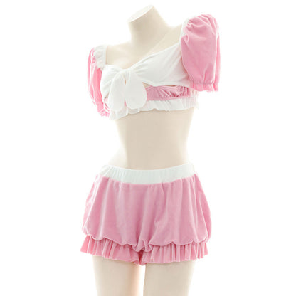 Pink Sweet Bow Knot Maid Lingerie Set Modakawa