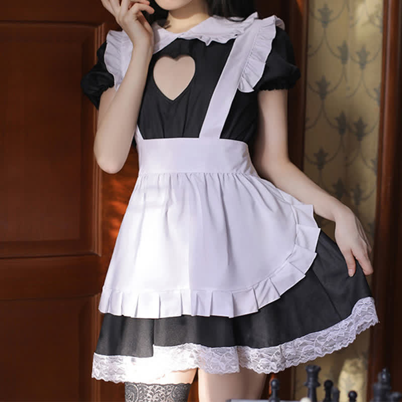 Sweet Love Heart Hollow Out Ruffled Maid Dress Modakawa