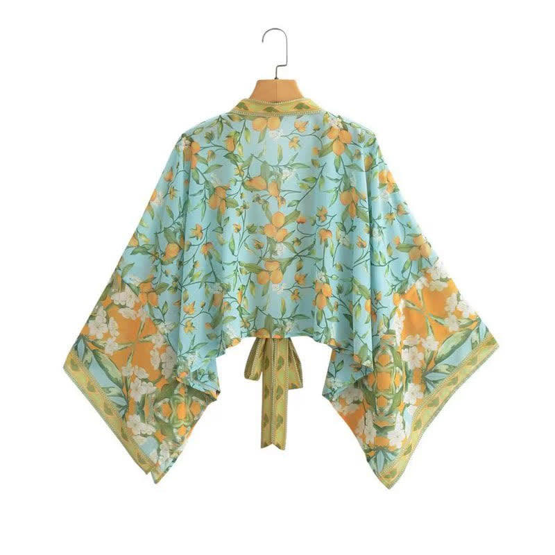 Boho Print Lace Up Cardigan Kimono Outerwear modakawa