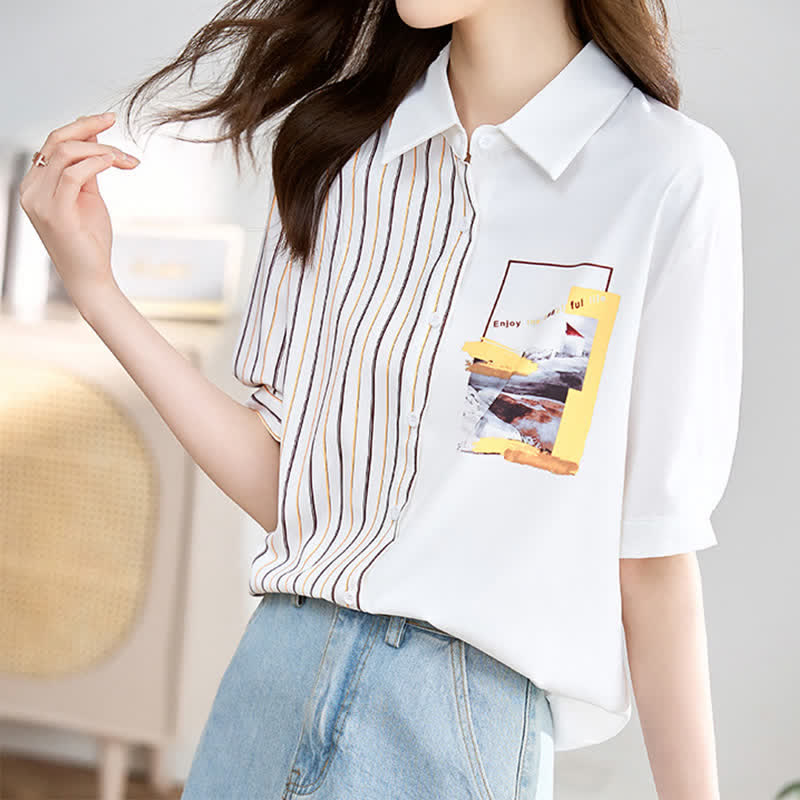 Sweet Irregular Stripe Chiffon Lapel Shirt modakawa