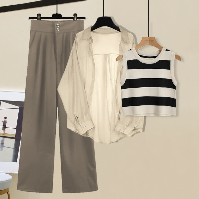 Casual Stripe Top Pants Set modakawa