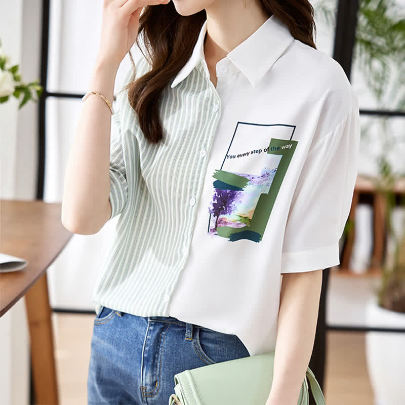 Sweet Irregular Stripe Chiffon Lapel Shirt modakawa