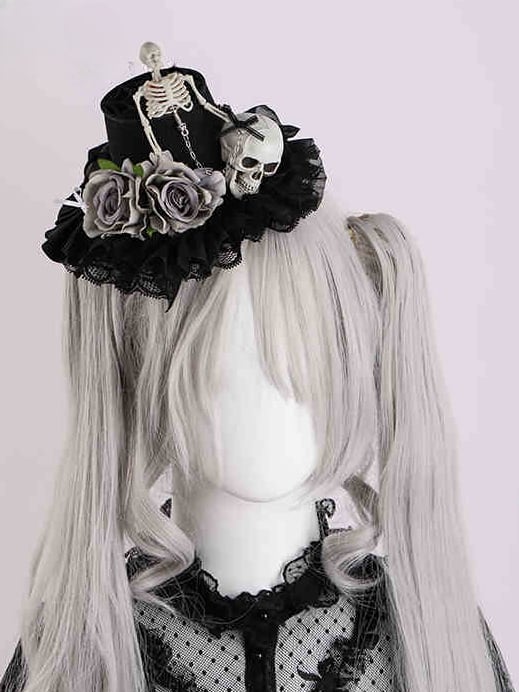 Black Floral Halloween Skeleton Mini Hat mySite