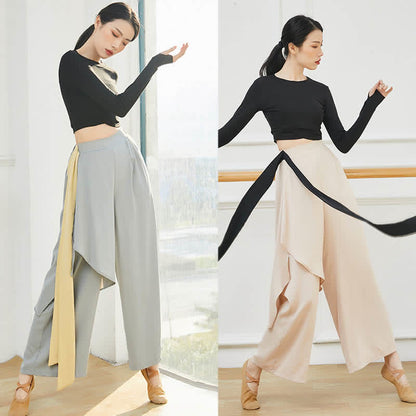 Flowy Ribbon Lace Up Wide Leg Pants modakawa