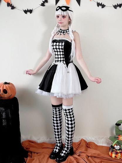 Halloween Black White Clown Costume Top and Skirt mySite