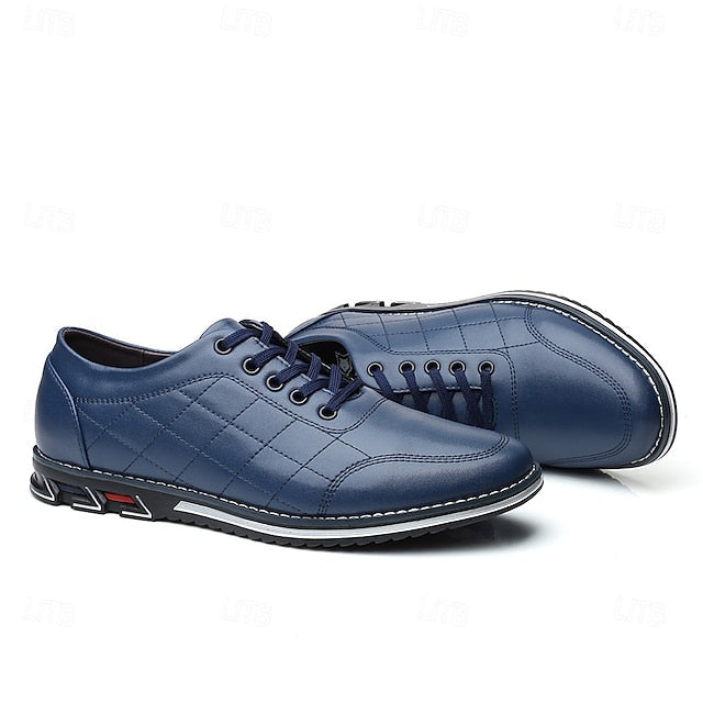 - Faux Sneakers Quilted Men's Stylish Blue Leather Lace-Up FashionChic