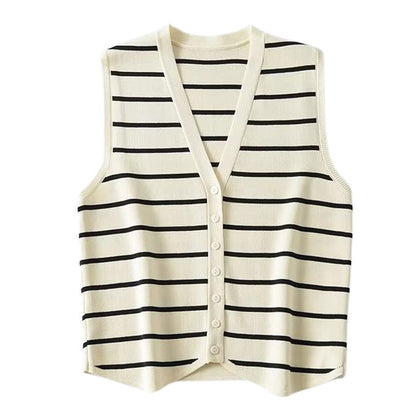 Soft Striped Button Up Vest SpreePicky