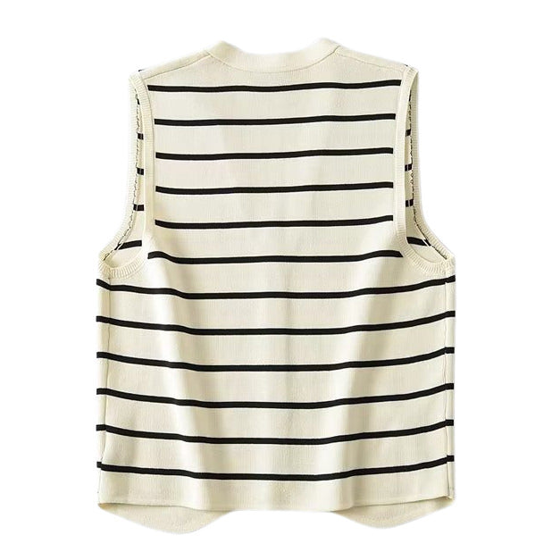 Soft Striped Button Up Vest SpreePicky