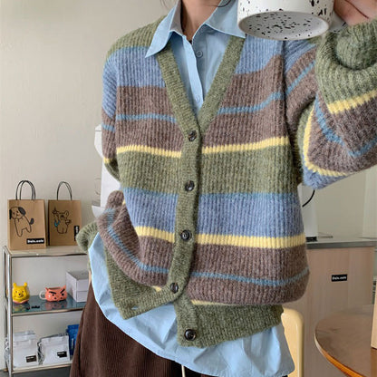 Autumn Aesthetic Striped Cardigan Boogzel Clothing