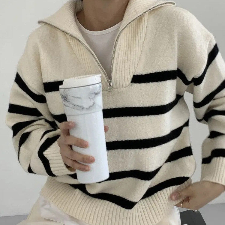 Zip Up Striped Sweater SpreePicky