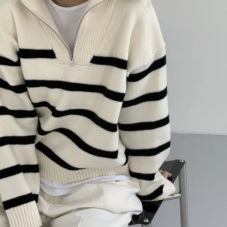 Zip Up Striped Sweater SpreePicky