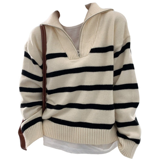 Zip Up Striped Sweater SpreePicky