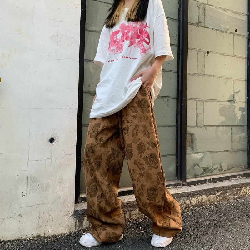 Y2K Floral Cord Pants SpreePicky