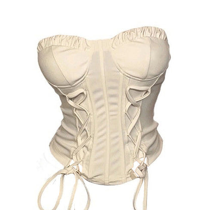 Y2K Beige Lace Up Corset SpreePicky