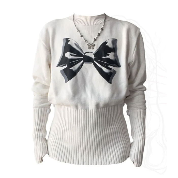 Stretchy White Bow Jumper SpreePicky