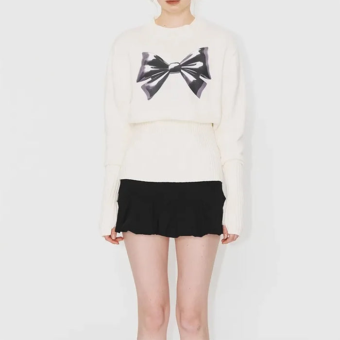 Stretchy White Bow Jumper SpreePicky