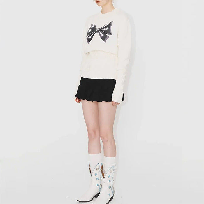 Stretchy White Bow Jumper SpreePicky