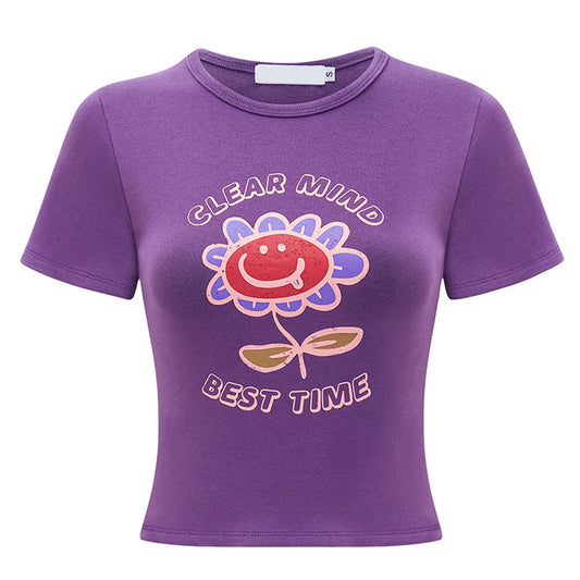 Purple Big Flowers Graphic Crop Top Boogzel Clothing