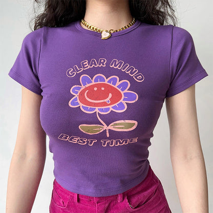 Purple Big Flowers Graphic Crop Top Boogzel Clothing