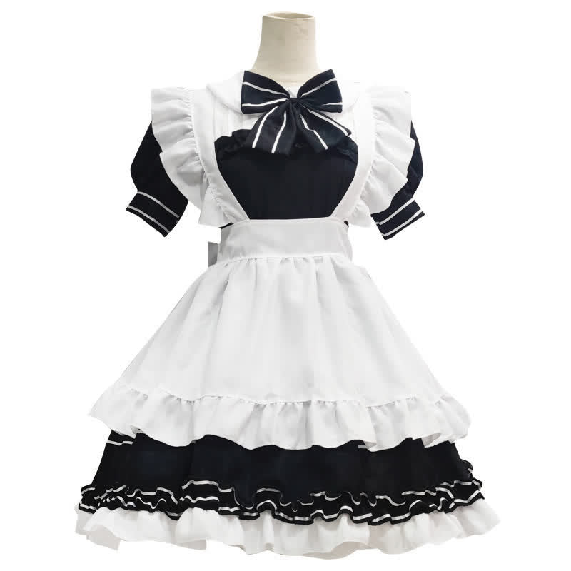 Lolita Devil Bow Knot Ruffled Maid Dress Modakawa