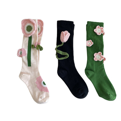 Sweet Tulip Pattern Print Knit Ankle Socks modakawa