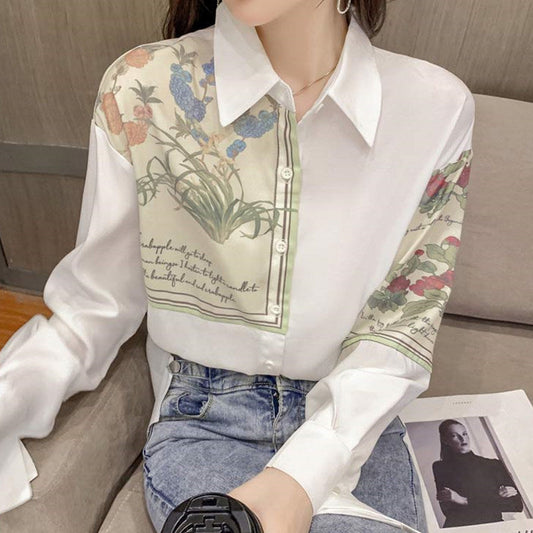 Sweet Floral Loose Lapel Shirt Modakawa