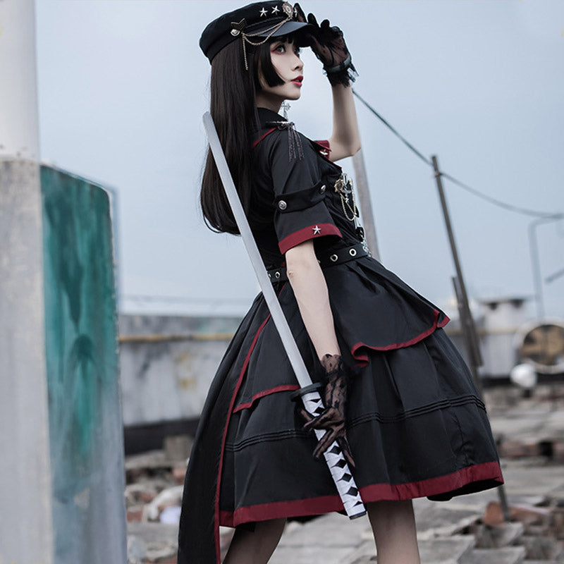 Y2K Gothic Lolita One Piece Dress Military Uniform SpreePicky